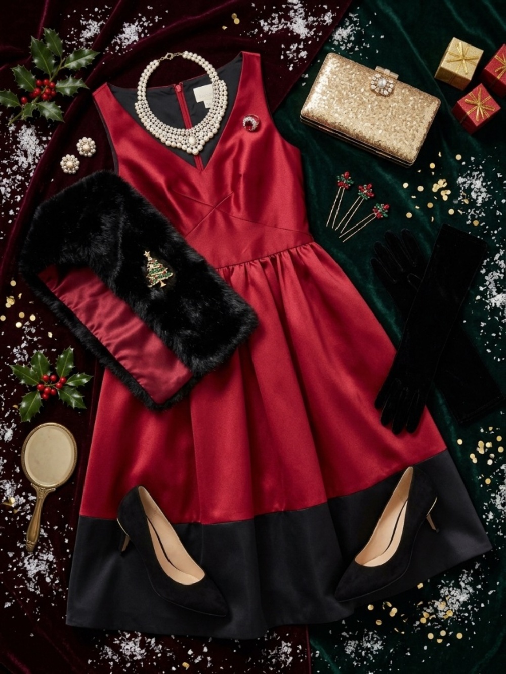 Donna Morgan Scarlet & Black Color Block Cocktail Dress